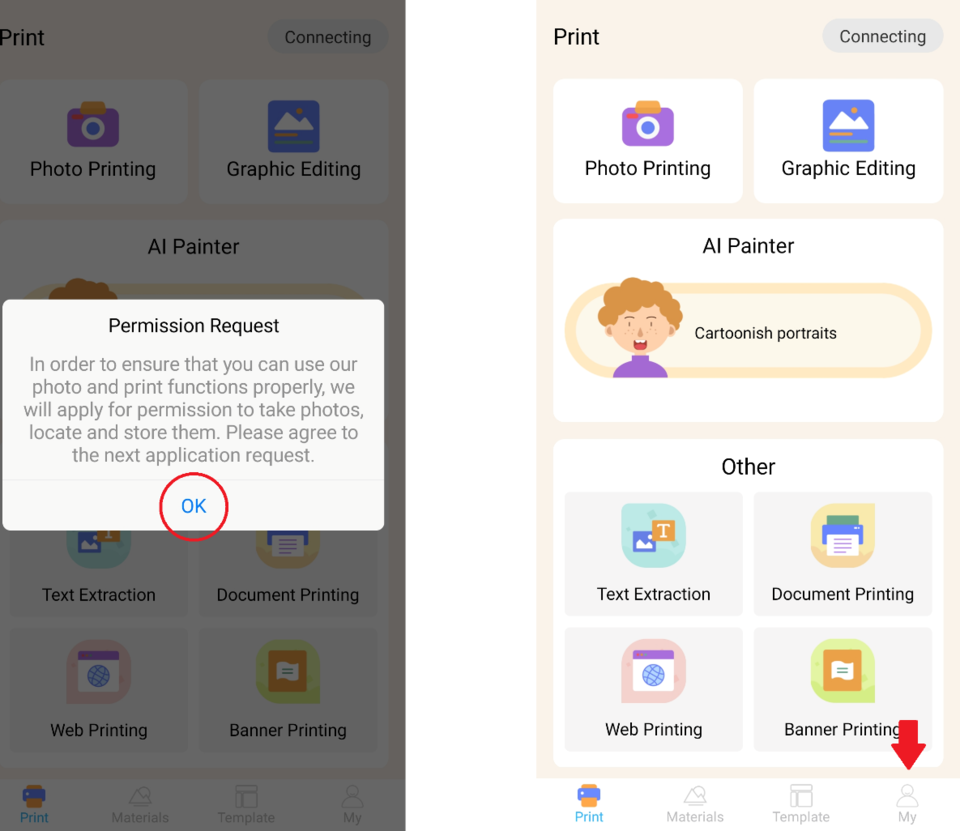 Grant permission, then open the My tab