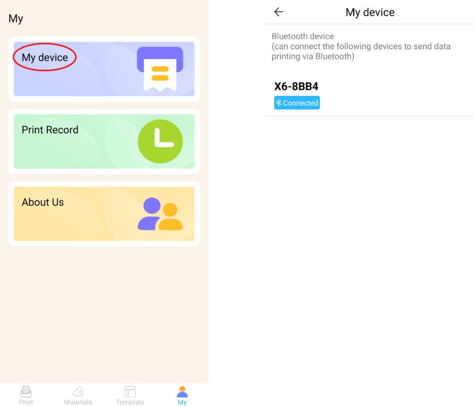 Open My device and connect to the detected printer