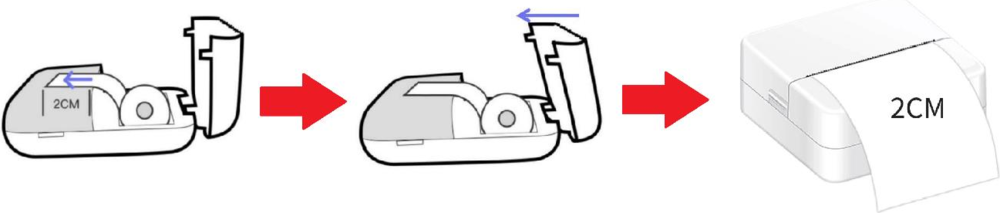 Insert the roll with at least 2 cm of paper protruding, then close the compartment